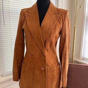 vintage suede leather 70s flattering shape fairy brown tailored coat blazer